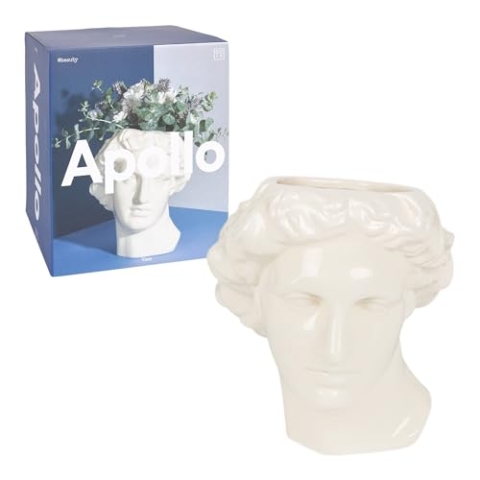 DOIY - Moderne dekorative Vase - Design in Form des griechischen Gottes Apollon - Hergestellt aus Keramik - Blumenvase - Dekorativer Blumenhalter - Weiß - 20x20x23,4 cm