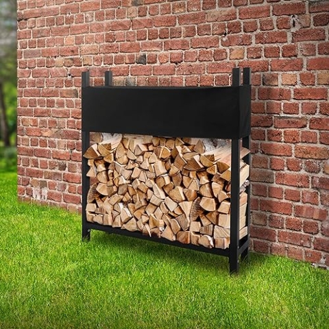 ML-Design Metall Kaminholzregal mit Abdeckung, 113x25x115cm, Anthrazit, Stahl, Stapelhilfe Außen mit Schutzhülle, Garten Kaminholzunterstand 0,5m³/1 SRM, Feuerholzregal Brennholzregal Kaminholzständer