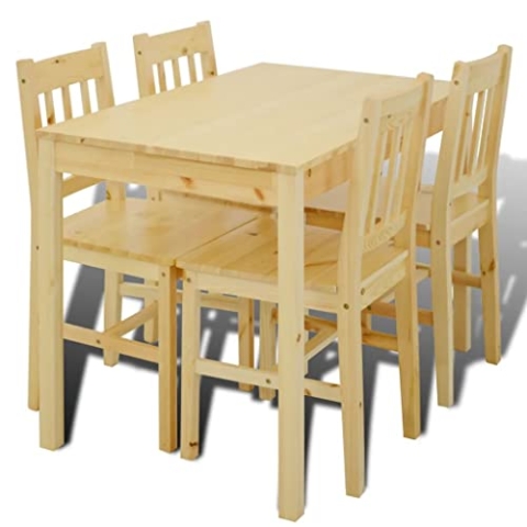 vidaXL Essgruppe Natur Esszimmertisch Holzstuhl Esstisch Küchentisch 4 Stühle