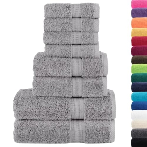 vidaXL Premium Handtuch Set 8-TLG., 4 Gästetücher 2 Handtücher 2 Duschtücher, Badetuch Saunatuch Saugfähig Maschinenwaschbar, Grau 600g/m² 100% Baumwolle