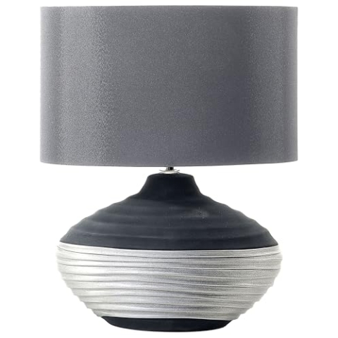 Moderne Tischlampe runder Lampenschirm Porzellan/Kunstseide grau Lima
