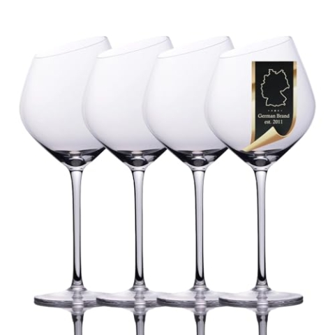 INTIRILIFE 4x Wein Glas mit moderner Kante - 470 ml Füllmenge - Rotwein Glas Kelch Spülmaschinenfest Kristallglas stoßfest
