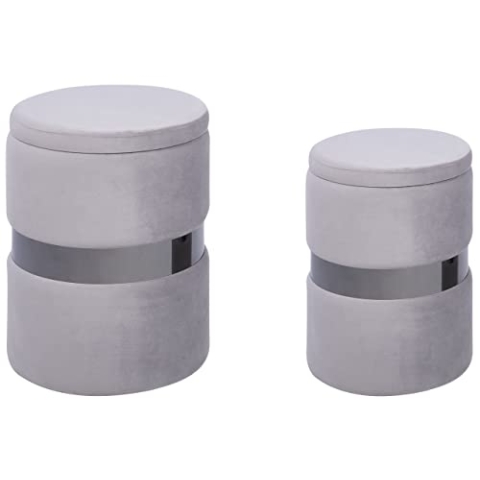 Beliani Pouf mit Stauraum rund Samt grau Metall 2er Set Sitzhocker Glamour Look Doris