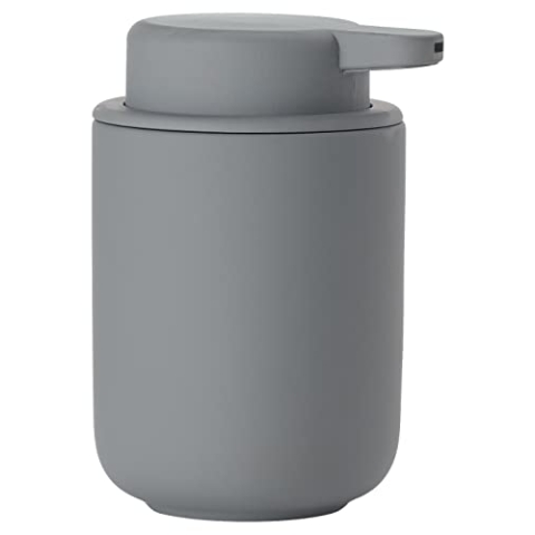 Zone Denmark Ume Seifenspender für Flüssigseife, Steingut/Keramik mit Soft Touch-Beschichtung, Skandinavisch im Design, 250 ml, Höhe 12,8 cm, Grau