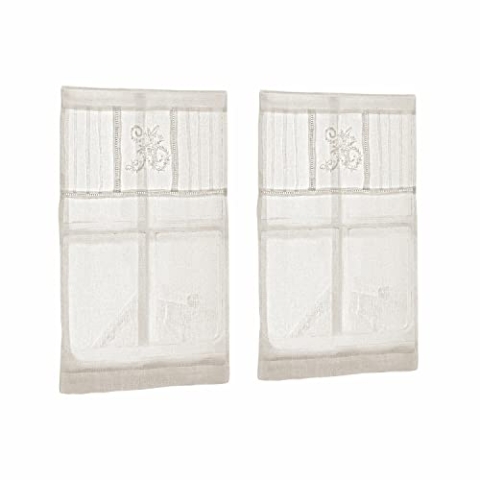 Loberon Scheibengardine 2er Set Mayenne, Liebevoll Bestickt, Charmanter Landhausstil, Blickdicht, mit Tunnelsaum, Sichtschutz, Fensterdekoration, Leinen, Creme