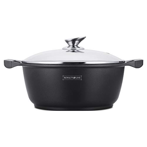 Royalty Line - RL-BS30M - Kochtopf mit Glasdeckel, Antihaftbeschichteter, Induktionsgeeignet, Schwarz, 7 Liter, 30 cm