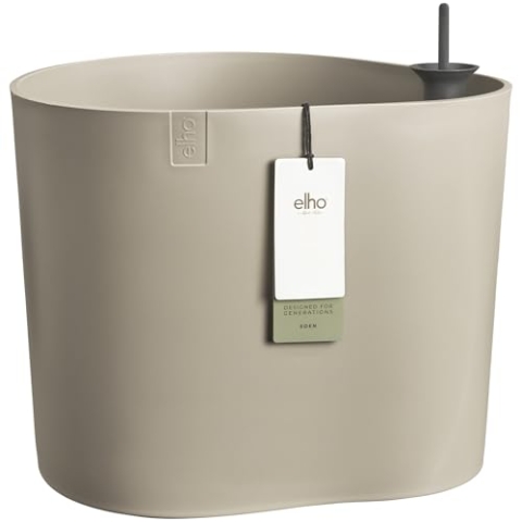 elho Eden Aquacare Low 40 - Blumentopf für Innen und Außen - 100% Recyceltem Plastik - Ø 39.6 x H 36.1 cm - Grau/Sanftes Taupe