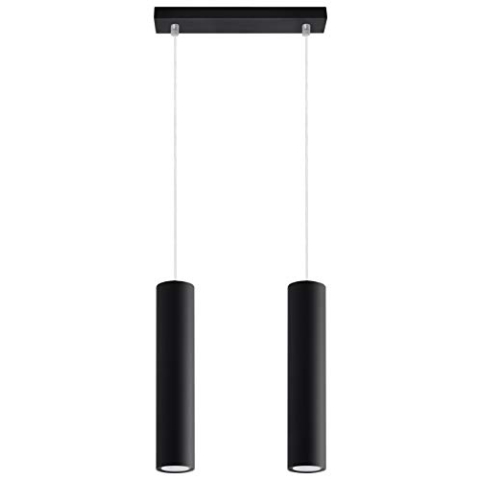 SOLLUX Hängelampe Lagos 2 Pendelleuchte für Esstisch - Zylindrische Hängelampe für Wohnzimmer, Esszimmer, Küche - Schwarzer Pulverbeschichteter Stahl 30 x 6 x 90 cm