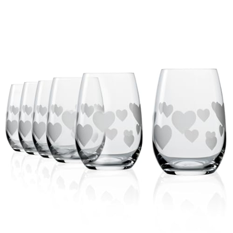 Stölzle Lausitz L'Amour Becher satiniert 6er-Set 335 ml – Edle Wasserglässer mit romantischem Design – Hochwertige Saftgläser aus Kristallglas – Trinkgläser spülmaschinen- & stoßfest, Made in Germany