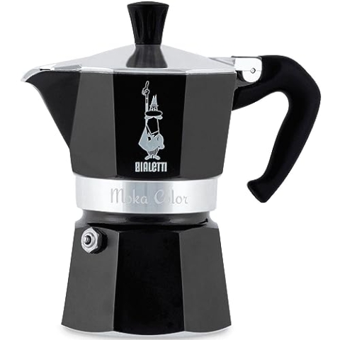 Bialetti - Moka Color: Ikonische Espressomaschine für die Herdplatte, macht echten Italienischen Kaffee, Moka-Kanne 6 Tassen (270 ml), Aluminium, Schwarz
