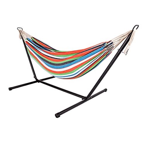 Outdoor Doppel Hängematte mit Gestell - 285x120x110 cm - Stabhängemate für 2 Personen - bis 150 Kg belastbar (Vibrant Striped)