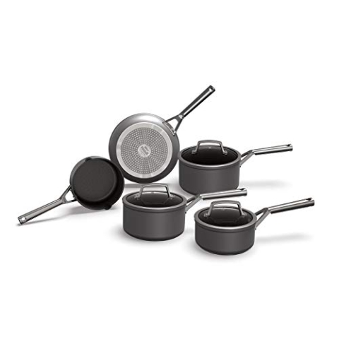Ninja Foodi ZEROSTICK 5-teiliges Pfannenset mit Glasdeckeln, antihaftbeschichtet, hart eloxiertes Aluminium, induktionsgeeignet, backofen- und spülmaschinenfest, Edelstahlgriff, Grau, C35000EU