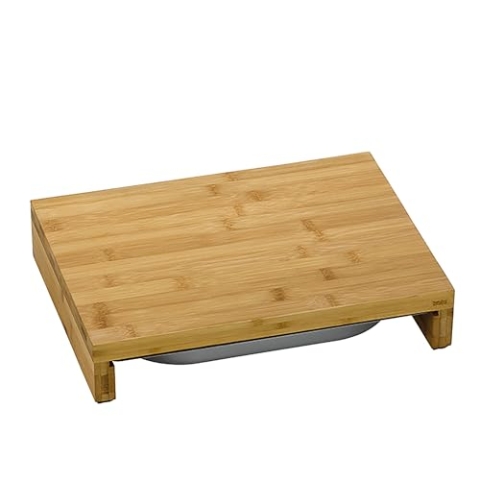 kela Schneidebrett mit Auffangschale 36 x 27 x 7 cm KENINA, Bambus Schneidebrett groß mit integriertem Edelstahlbehälter, Holzbrett