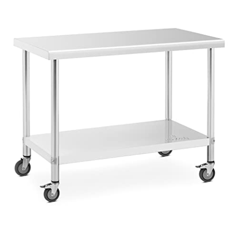 Royal Catering RCAT-120/60-W Edelstahltisch mit Rollen 60 x 120 cm 158 kg Tragkraft Arbeitstisch mit Rollen Arbeitstisch auf Rollen Arbeitstisch Rollen