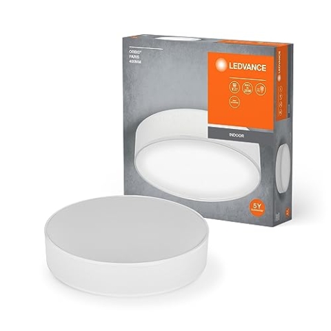 LEDVANCE ORBIS PARIS Deckenleuchte 480mm, weiß, 3XE27-Sockel, kann mit smarter Lampe bestückt werden, hochwertiges, modernes Design, mit Stoffschirm, geeignet für Innenräume, rund, IP20 Schutzklasse