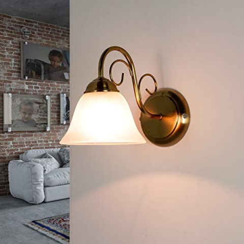 Licht-Erlebnisse Wandleuchte Glas Metall in Messing Küche Wohnzimmer B:15,5 cm E14 Rustikales Design blendarm gemütliche Wandlampe Schlafzimmer ATHEN