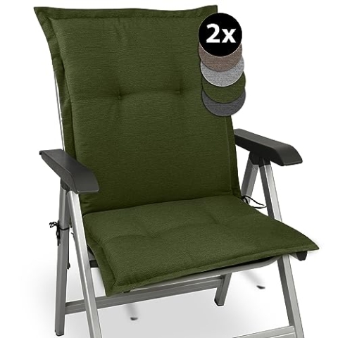 Beautissu 2er Set Premium Gartenstuhlauflage Niedriglehner 105x50x7cm Polster Auflage Niederlehner Auflagen Gartenstuhl Made in EU Robuster Stoff & UV-Lichtechtheit HighLux NL Sitzkissen Dunkelgrün