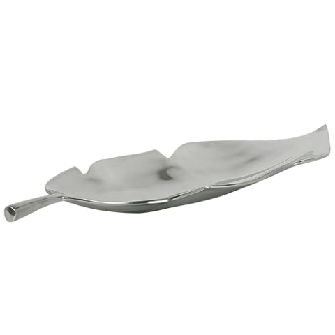 Beliani Moderne Dekoschale in Silber aus Aluminium Blattform 68 cm Glamour Look Amrus