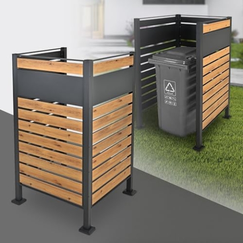 ML-Design Mülltonnenzaun für 1 Mülltonne, Anthrazit-Holzoptik, aus Stahl, 91x91x150 cm, rostfrei, massiv, erweiterbar, Mülltonnenbox Mülltonnenverkleidung Mülltonnenaufbewahrung Garten Sichtschutz