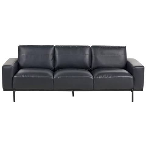Beliani 3-Sitzer Sofa Kunstleder schwarz mit Metallbeinen Dicke Sitzkissen modern Sovik