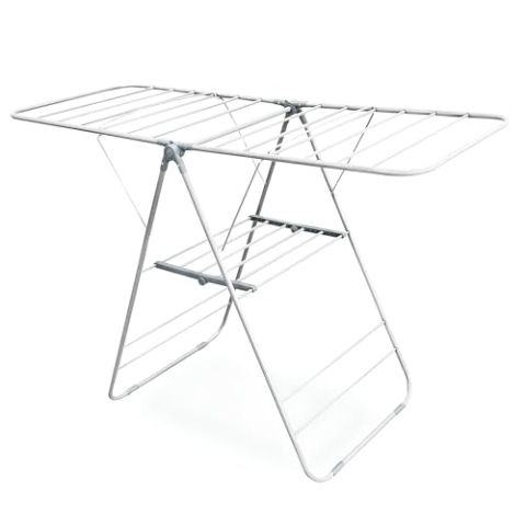 Vonia Wäscheständer – zusammenklappbar – 145 x 59 x 95 cm – 16 m Trockenlänge – leicht und platzsparend für drinnen und draußen – weiß
