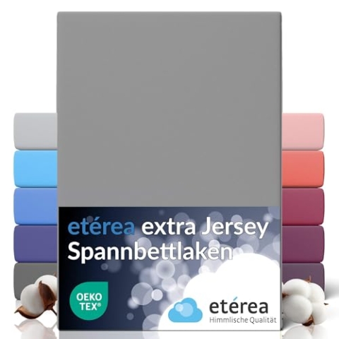 etérea Extra Jersey Spannbettlaken 240x220cm Grau bis 35 cm Höhe - 100% Baumwolle Spannbetttuch Oekotex - Bed Sheets Leintuch Bettbezug für Boxspringbetten Bettlaken 240x220 cm Gray