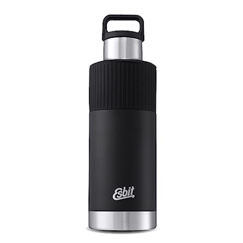 Esbit Isolierflasche Sculptor - Edelstahl Trinkflasche 1000 ml in Schwarz mit Manschette - für warme und kalte Getränke