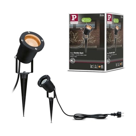 Paulmann 94731 LED Außenleuchte Gartenstrahler Goldlicht insektenfreundlich IP65 rund 92mm 2200K 4,3W 320lm 230V Schwarz Metall Goldlicht GU10 rund