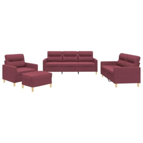 vidaXL Sofagarnitur 4-TLG., Sessel Couch mit Kissen Fußhocker, Sofa Wohnzimmersofa mit Armlehnen, Couchgarnitur Designsofa Sitzmöbel Polstermöbel, Weinrot Stoff