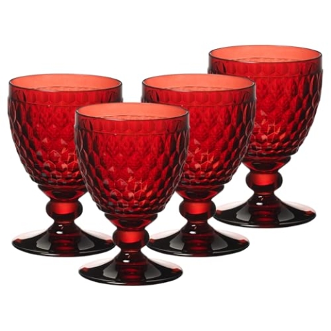 Villeroy & Boch Boston Coloured Rotweingläser Red 4er Set, 310 ml, Farbige Weingläser mit Facettenmuster, Kristallglas für Rotwein, Spülmaschinengeeignet, Rot