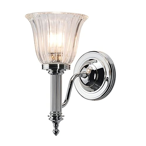 Massive Messing Wandlampe mit LED rostfrei IP44 in Chrom Glas Schirm Wandleuchte Badlampe