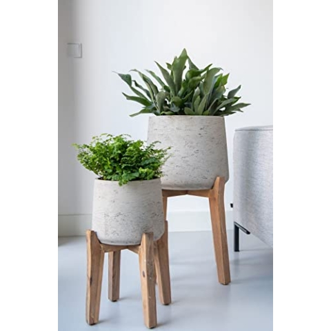 Finestgreen Patt Feet High | Handgefertigtes Pflanzgefäß auf Holzfüßen (XL Ø:30,5 H:43,5 cm, Grau)