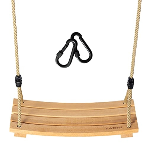 Holz Schaukelsitz für Kinder und Erwachsene, Holzschaukel Outdoor mit Einstellbares Hanfseil, Schaukel Outdoor für Gartenhof Innen und Außenbereich bis zu 100 kg
