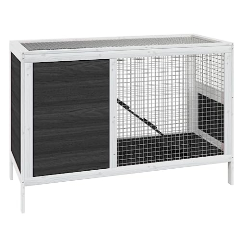 vidaXL Kaninchenstall, Hasenstall mit wasserfestem Dach, Kaninchenkäfig für Außenbereich, Kleintierstall Kleintierhaus, Grau Massivholz Kiefer