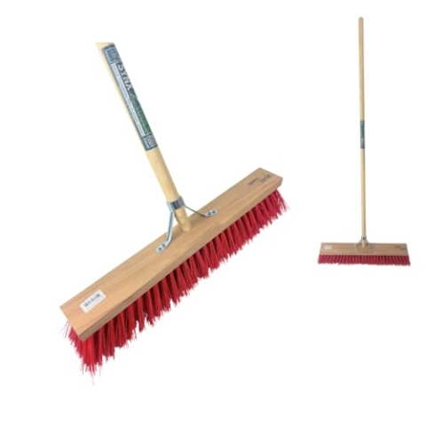Synx Tools Straßenbesen 60cm Besen mit Stiel - Besen - Elaston rot - Straßenbesen - Kehrer - Stadtbesen - Nylon -Besenstiel - Außenbesen - Stahl 150 cm