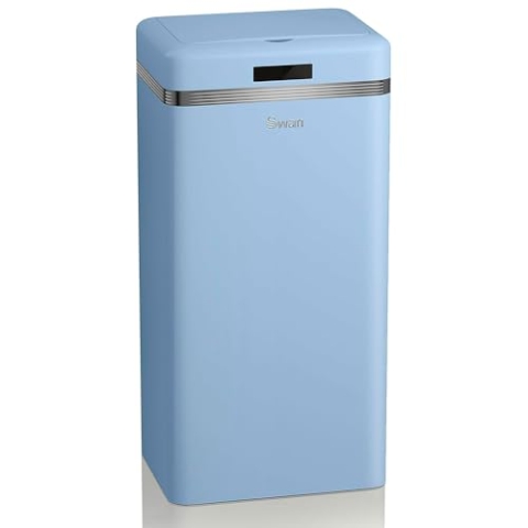 Swan Retro Automatischer Küchenmülleimer, Bewegungssensor, 45 Liter, Metall, intelligenter Recycling-Abfalleimer, große Kapazität, Vintage-Design, Pastellblau