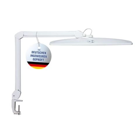 MAUL LED Arbeitsleuchte MAULexplore | Stufenlos dimmbare LED Klemmlampe | Tageslichtlampe mit 6.500 Kelvin und 2.600 Lumen | Ideal für Büro, Modellbau und Werkstatt | Weiß