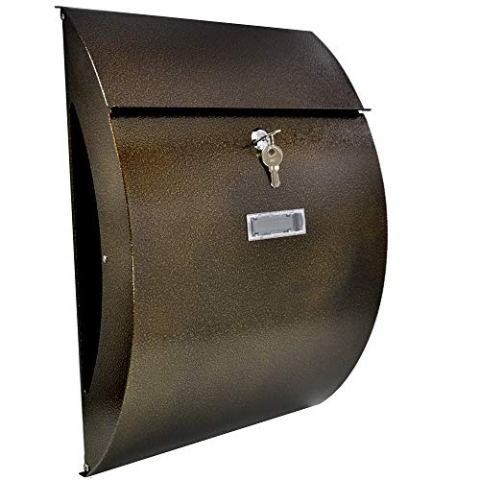 Designer Briefkasten Wandbriefkasten inkl. Zeitungsfach - wetterfest Dank Pulverbeschichtung, Bronze Antik, Groß Elegant, Verzinktes Blech Post Mailbox, 3 Schlüsseln, C4 Einwurf-Format, Namensschild