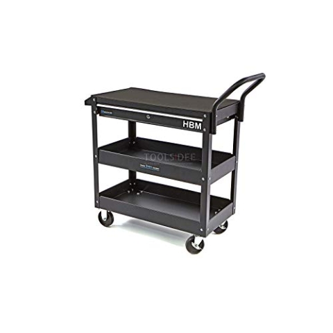 HBM Werkzeugwagen 3-lagig mit Schublade und Regal - 87 cm - Schwarz