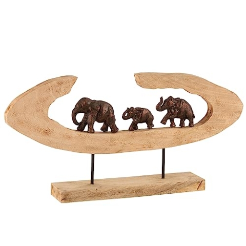 J-Line Figur Elefanten Reihe Auf Fuß Mangobaum - Holz - Bronze