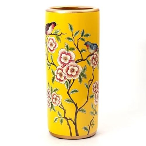 Fine Asianliving Keramik Regenschirmständer Vase Gelb Blumen Handgefertigt - Grazia D20xH45cm China Dekorative Blumenvase Orientalische Keramik