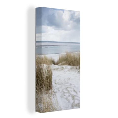 MuchoWow Leinwand Bilder, Einzigartige Wanddeko mit Rahmen, Nordsee - Dünen - Wasser, Wandbilder Wohnzimmer, Deko Schlafzimmer 40x80 cm