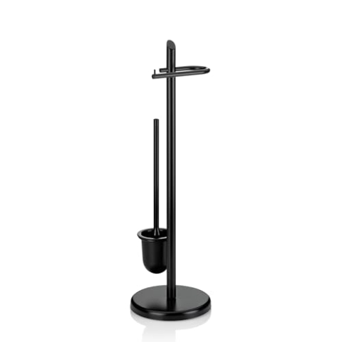 KELA Toilettengarnitur schwarz 73, 0cm 22, 0cmØ WC Garnitur mit Toilettenpapierhalter und Bürstentopf 73 cm, Toilettenbürste offenem Klobürstenhalter Ken, Metall