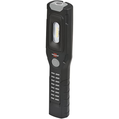 Brennenstuhl Akku Handleuchte HL 500 A/Arbeitsleuchte LED Akku mit Magnet und 6 SMD-LED´s (Inspektionsleuchte mit max. 10h Leuchtdauer, 500+120lm, 360° drehbarer Haken, knickbarer Haltefuß)