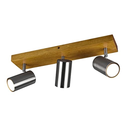 Trio Leuchten Spotbalken Marley 812400307, Metall Nickel matt, Holz, exklusiv 3x GU10