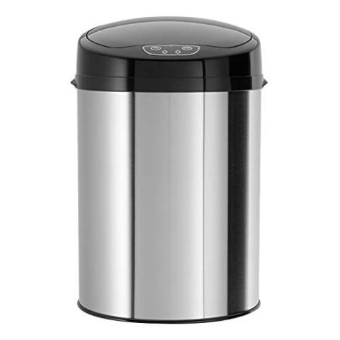 Echtwerk Büro-/Bad-/Kosmetikabfalleimer, Mülleimer mit Sensor, elektrischer Müllbehälter, Infrarot Bewegungssensor, touchless, Korpus aus Edelstahl, Deckel schwarz, Fassungsvermögen 9 Liter, INOX