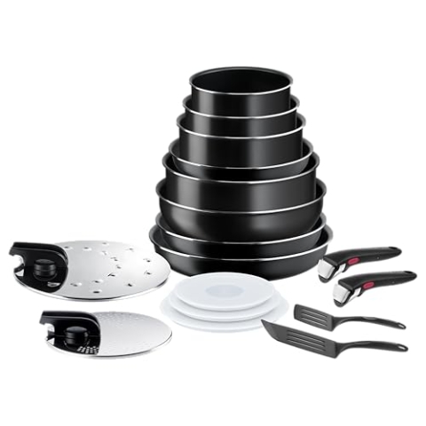 Tefal Ingenio Easy On 17-teiliges Kochgeschirrset, Antihaftbeschichtung, Startanzeige, Diffusionsbasis, gesundes Kochen, sicheres Kochen, L1599702, Schwarz