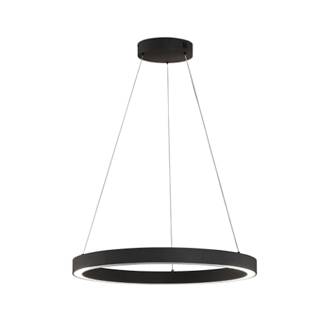 Fischer & Honsel Pendelleuchte, Sirko | sandschwarz | D: 60 cm | H: 160 cm | Höheneinstellenbar | mit Fernbedienung stufenlos dimmbar | Farbtemperatureinstellung stufenlos | 61049 | EEG: F