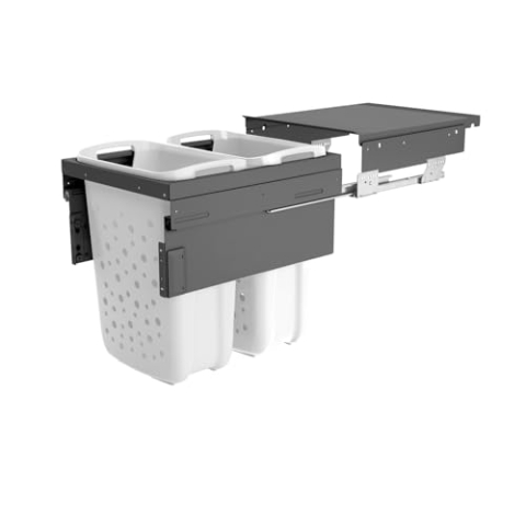 Hailo Wäschesammler 3270811 | Laundry Carrier 45 LC Slide SC | 66 Liter | Wäschekorb mit Schiebedeckel | Schmutzwäsche-Behälter | platzsparender Wäschebehälter-Auszug für 45cm breiten Unterschrank