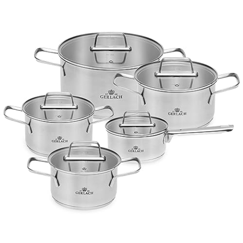 Gerlach AMBIENTE Topf-Set Edelstahl Kochtopf-Set Induktion Induktionstöpfe-Set Töpfe-Set Induktionsgeeignet Kochgeschirr 5 Stück, Silber